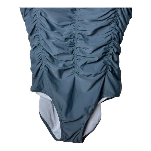 0823. UNBRANDED ASYMMETRICAL RUCHED ONE PIECE SWIMSUIT GRAY‎ IN COLOR SIZE L - Picture 5 of 10